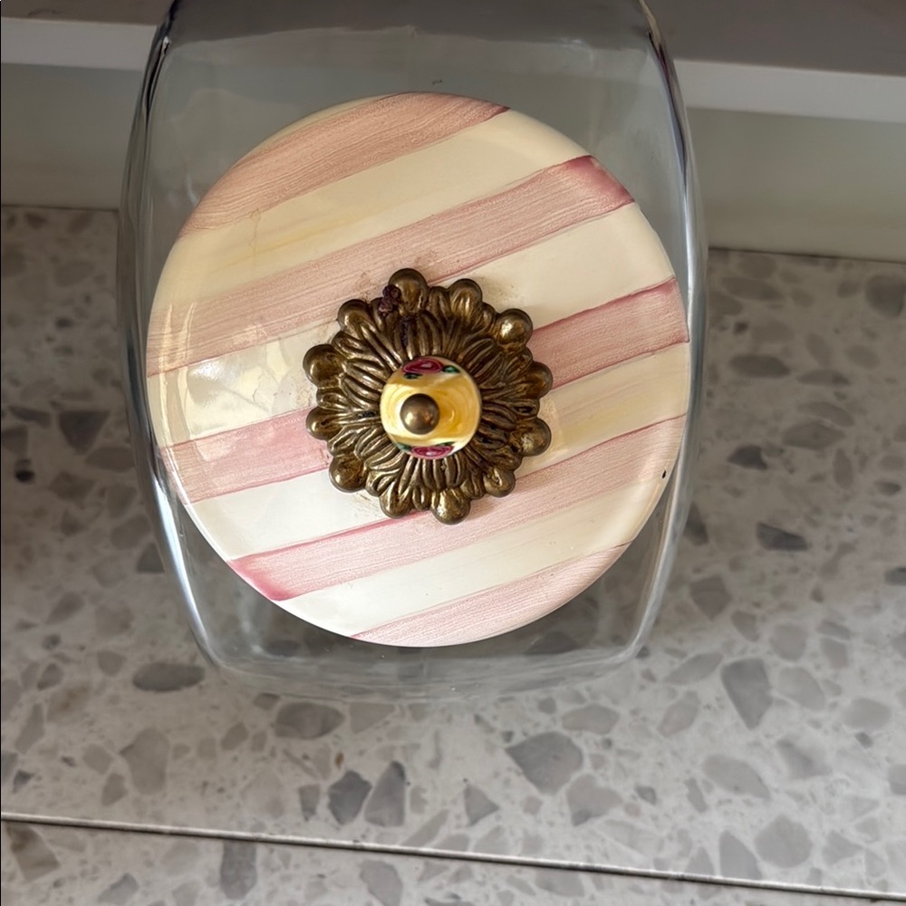 Mackenzie Childs pink and Cream Decorative cookie Jar